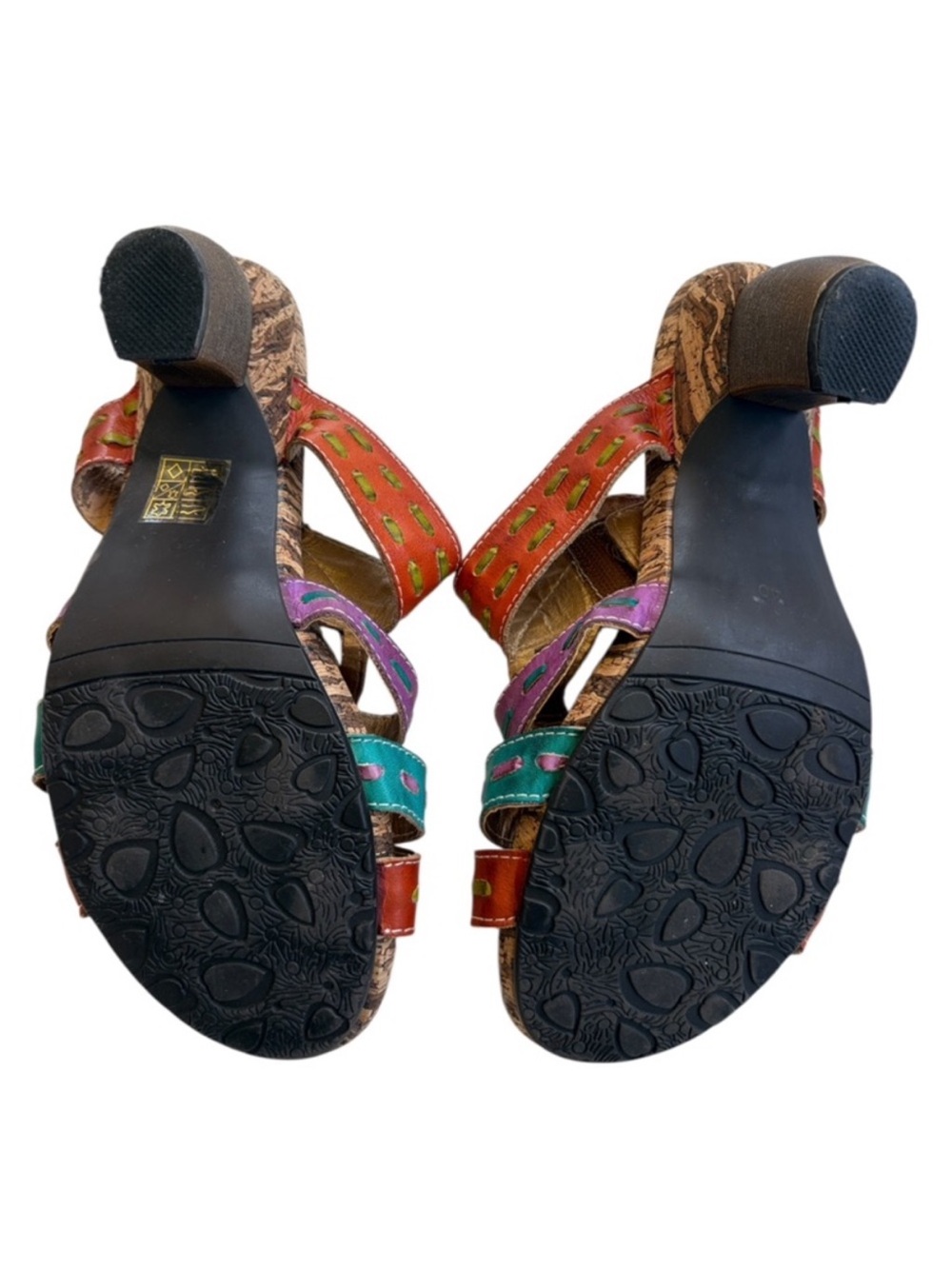 EUC Spring Step Leather Begonia Multi Color Heeled Sandals Size 9 - Picture 8 of 10